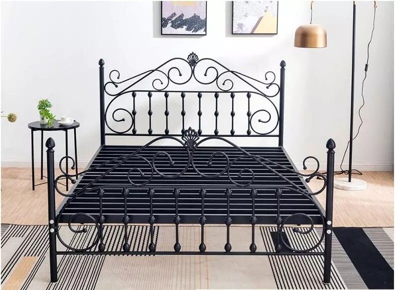Simple Double Metal Platform Bed Headboard Iron Frame For Modern Bedrooms